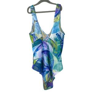 Kiniki Tan Through Sheer One Piece Swimsuit Bathing Suit Blue Green UK 18 US 14